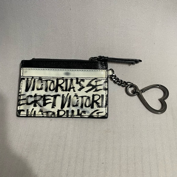 Victoria's Secret black & white logo card holder keychain pouch coin purse - Picture 2 of 7
